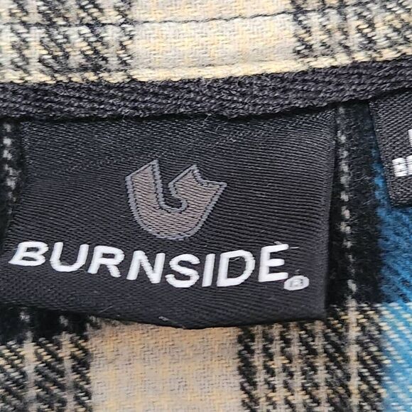 Burnside plaid button front long sleeve flannel shirt tan blue black orange XL - Picture 4 of 6